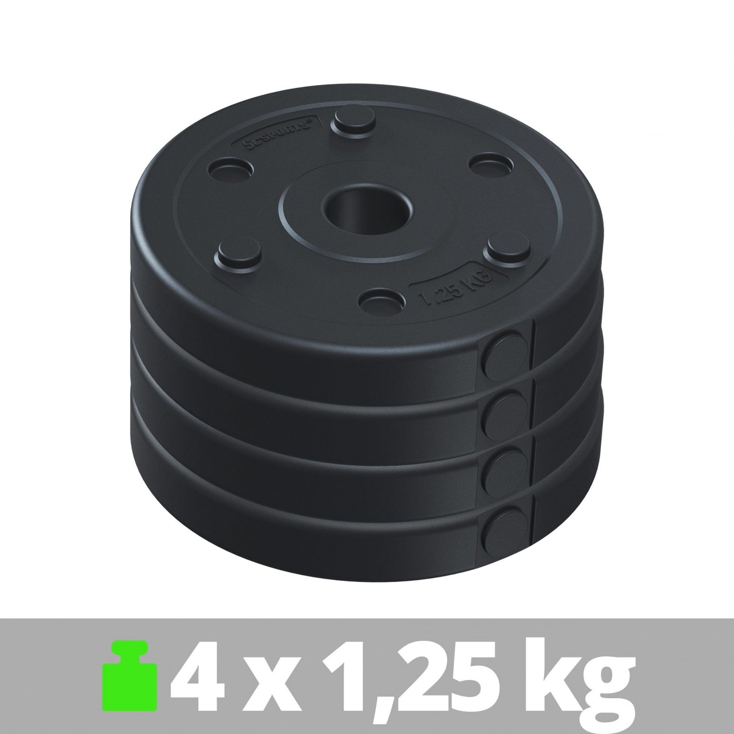 ScSPORTS Halterschijven set 5 kg - 4 x 1,25 kg - Kunststof 30 mm