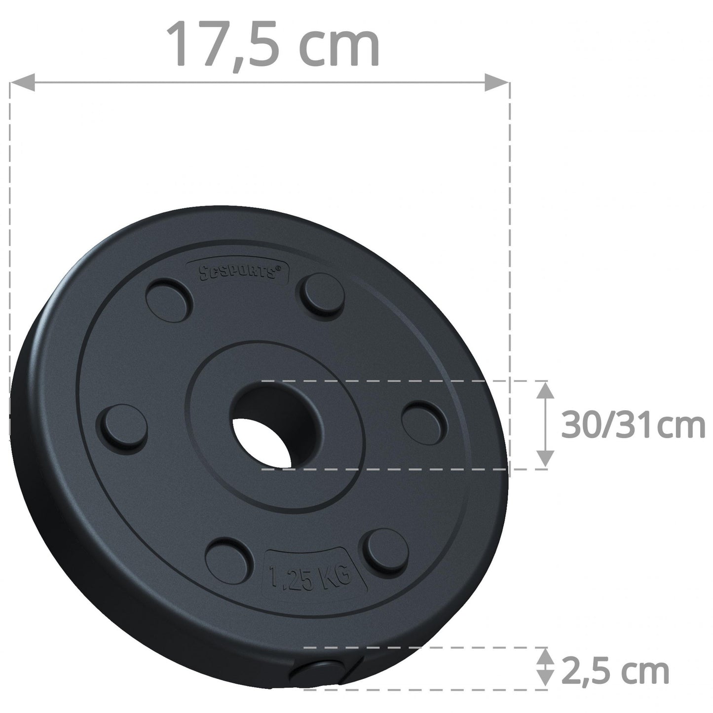 ScSPORTS Halterschijven set 5 kg - 4 x 1,25 kg - Kunststof 30 mm