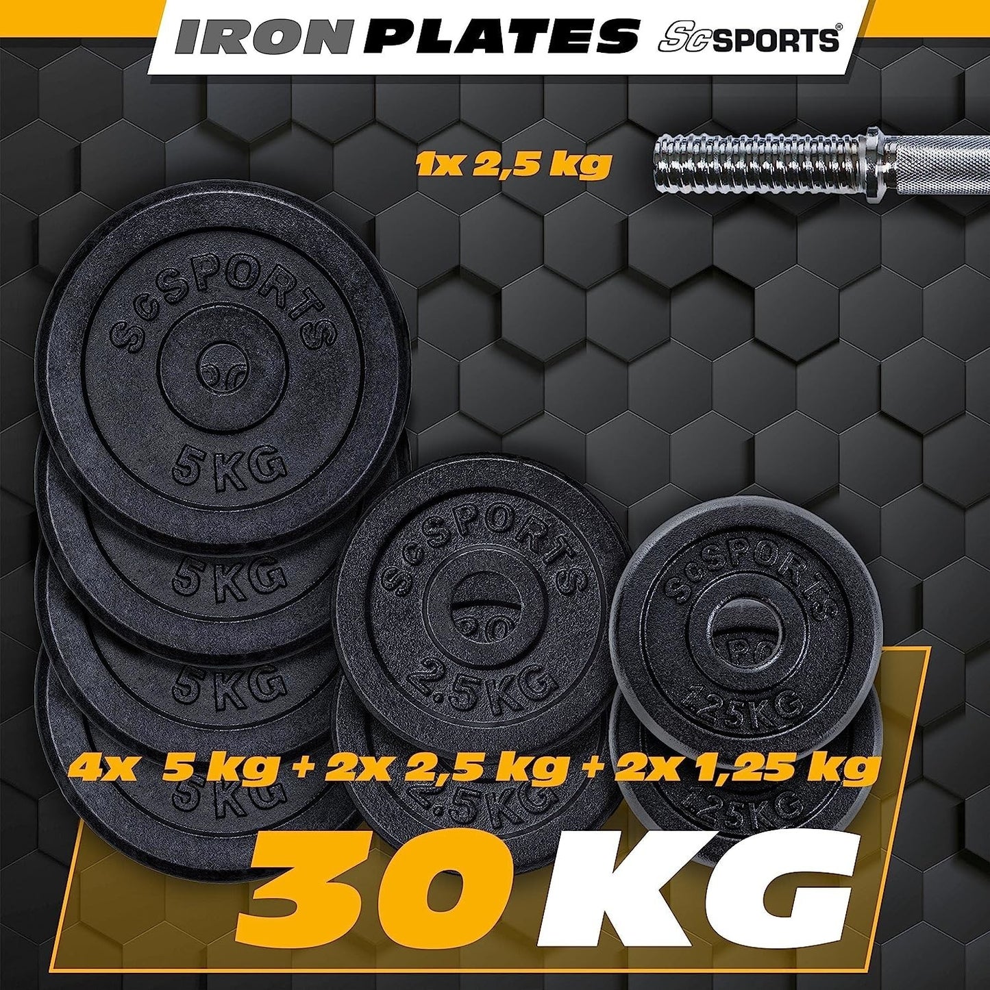 ScSPORTS Dumbell 30 kg Gietijzer - 30 mm