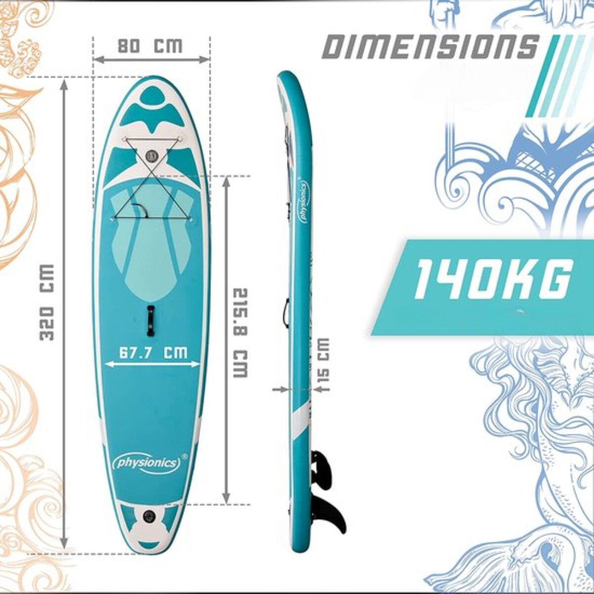 Physionics Sup Board 320cm Complete Set Watersport