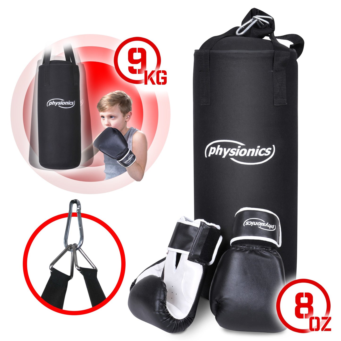 Physionics Bokszak Kinderen Met Bokshandschoenen 25x60cm 9kg