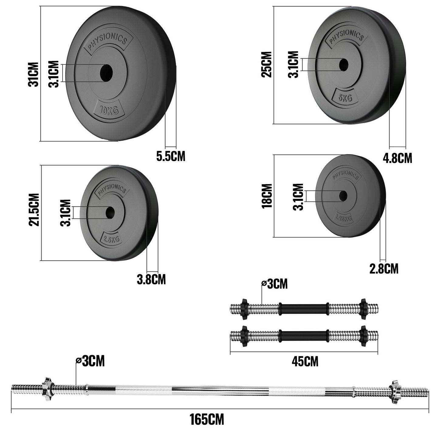 Physionics Halterstangen Met Gewichten 58kg