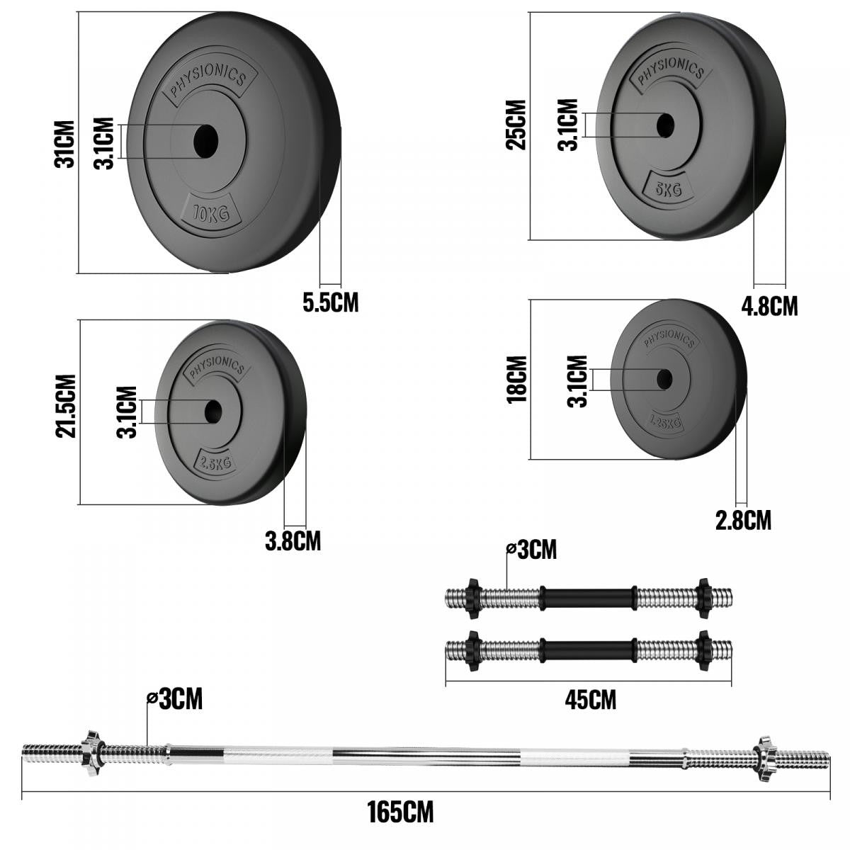 Physionics  Halterstangen Met Gewichten 78kg