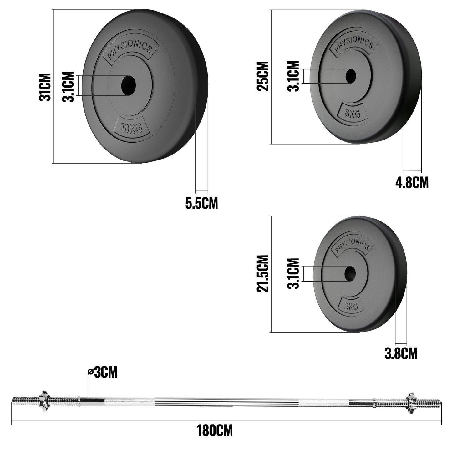 Physionics Halterstang Met Gewichten 100kg