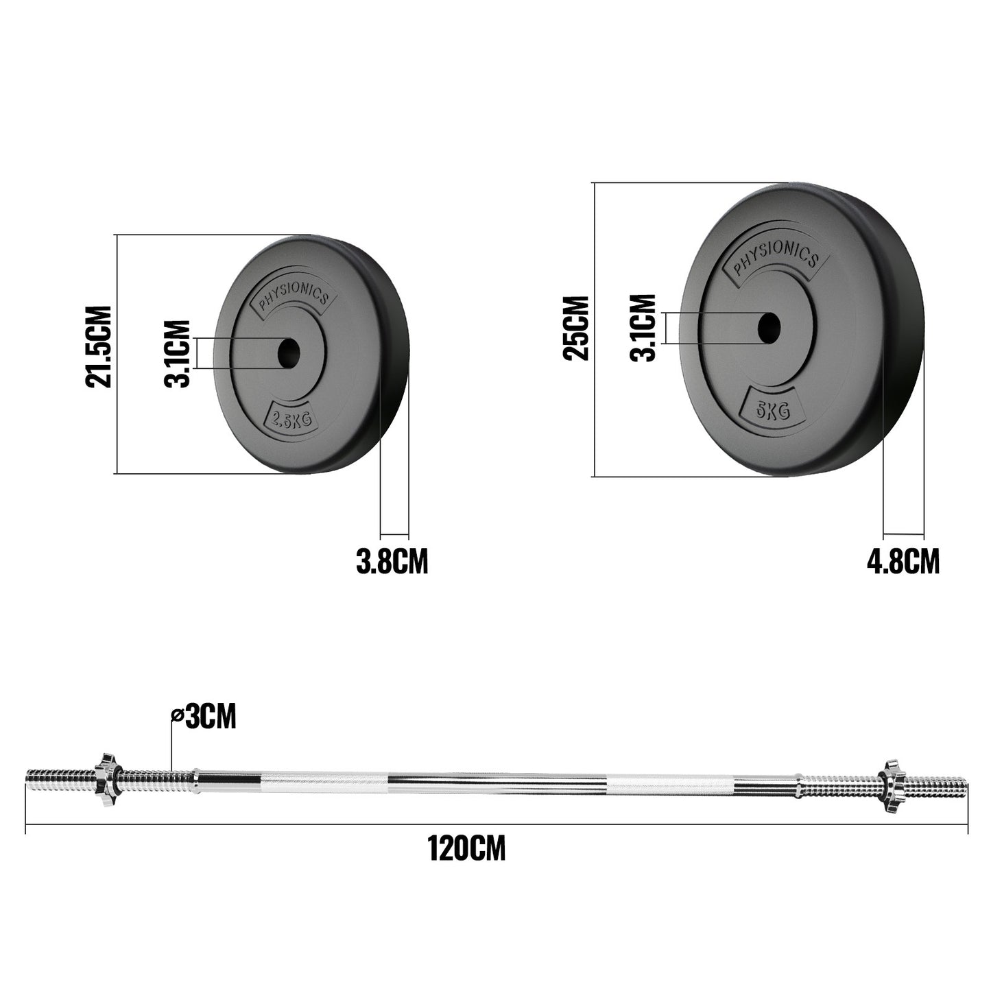 Physionics Halterstang Met Gewichten 20kg