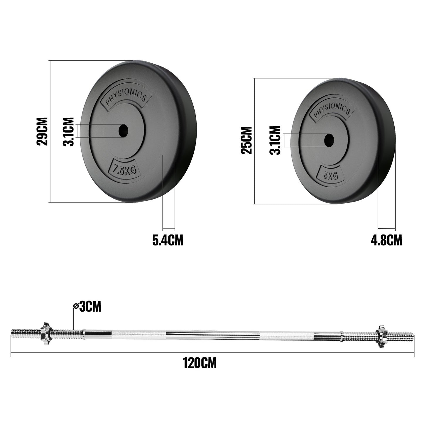 Physionics Halterstang Met Gewichten 30kg